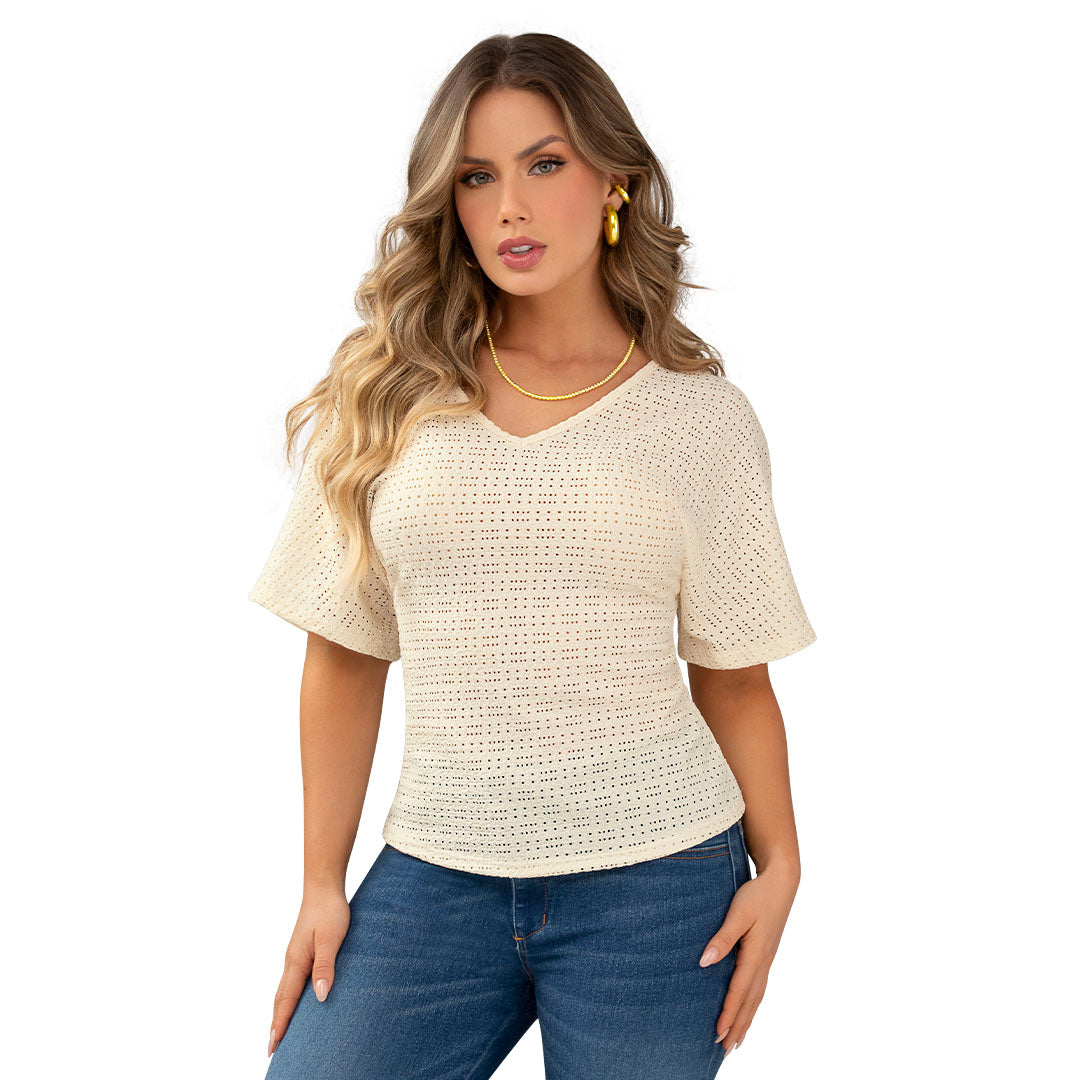 BLUSA EN TEJIDO DE PUNTO CON TEXTURA, SILUETA SEMIAJUSTADA