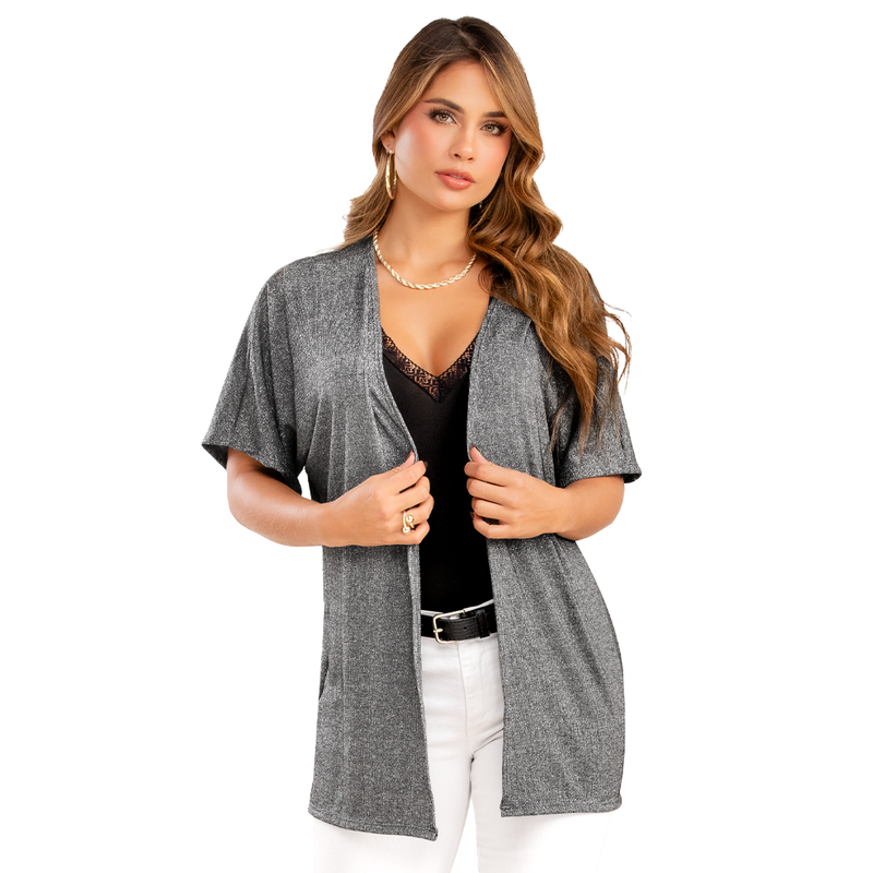 Cardigan En Lanilla Efecto Plateado, Silueta Semiajustada