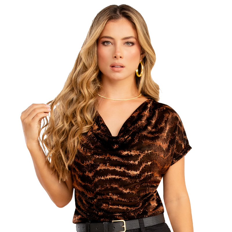 Blusa En Tejido De Punto Efecto Brillante, Silueta Semiajustada